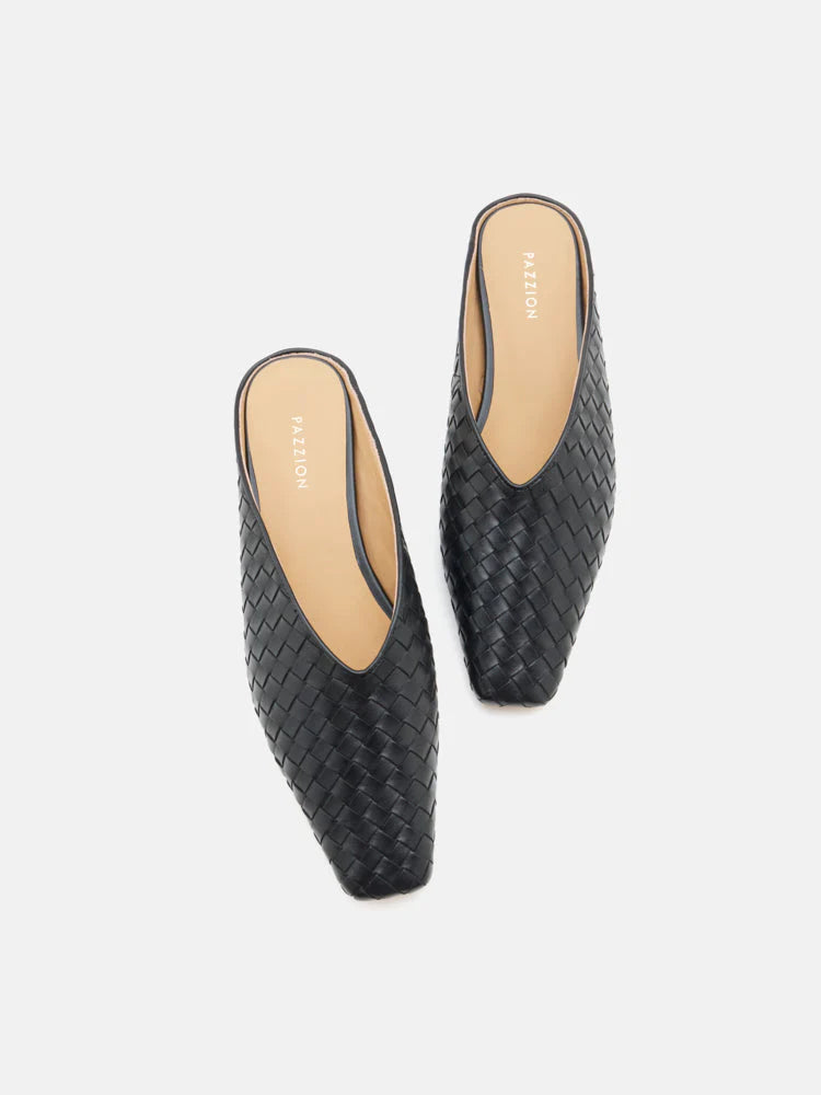 PAZZION, Adamo Woven Square Toe Mules, Black