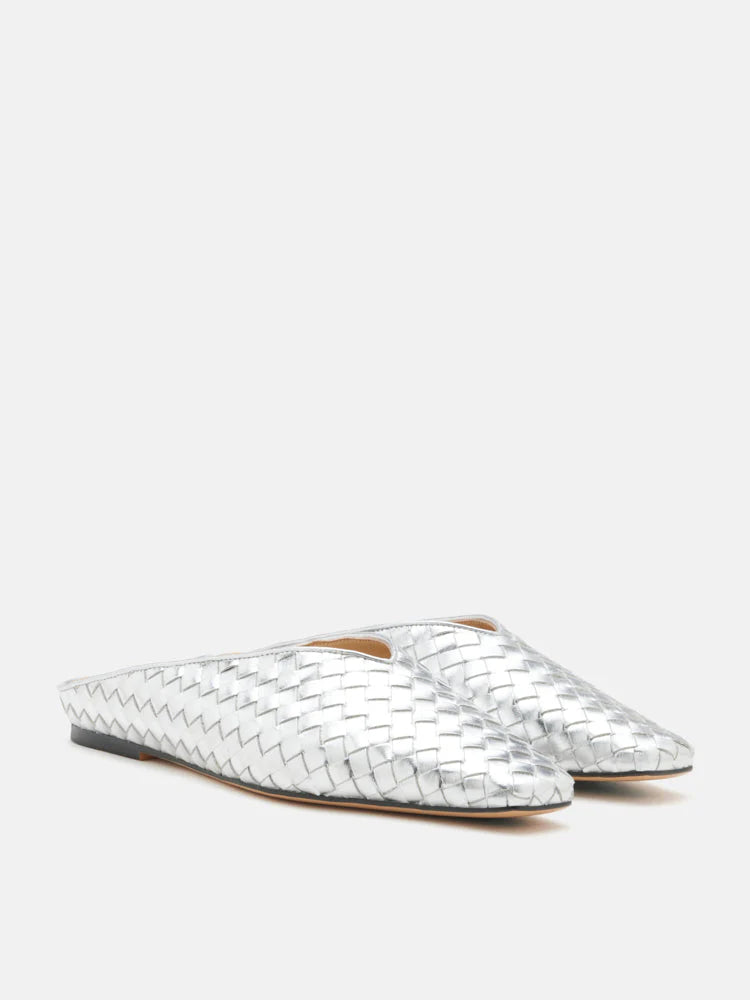 PAZZION, Adamo Woven Square Toe Mules, Silver