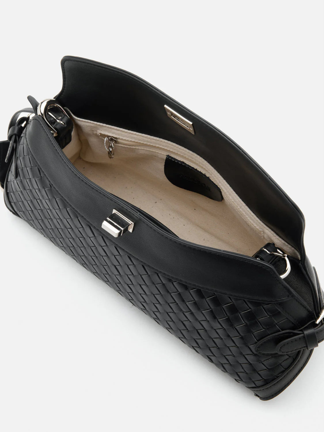 PAZZION, Aerivelle Woven Twist Lock Bag, Black