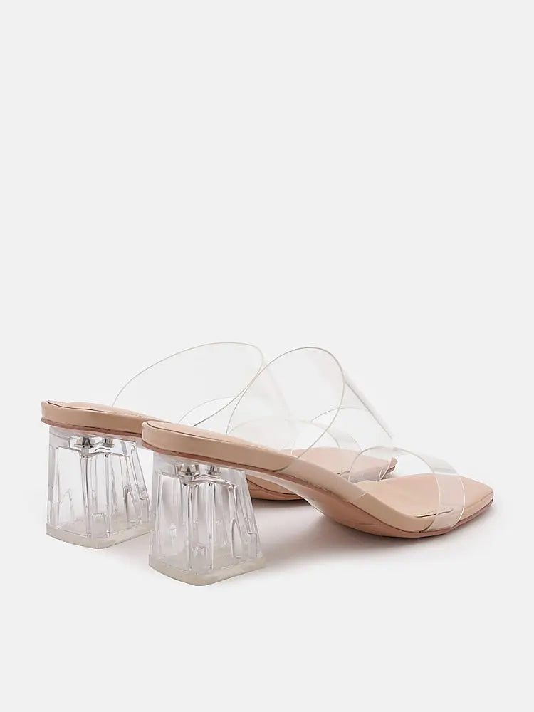 PAZZION, Alexandra Neutral Clear Strap Heels, Almond