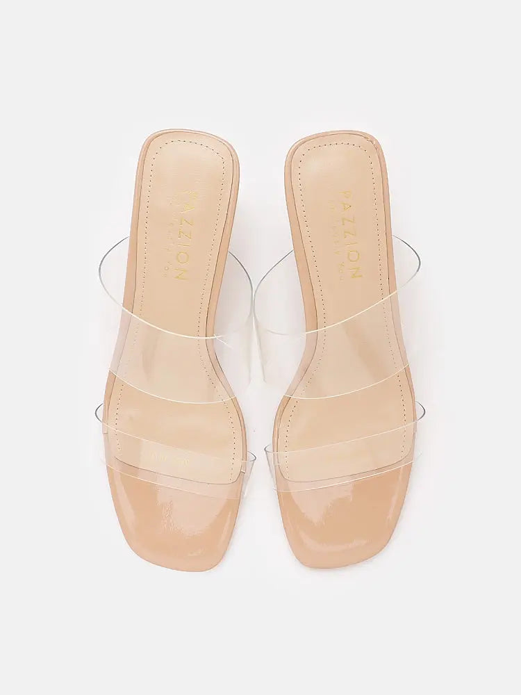 PAZZION, Alexandra Neutral Clear Strap Heels, Almond