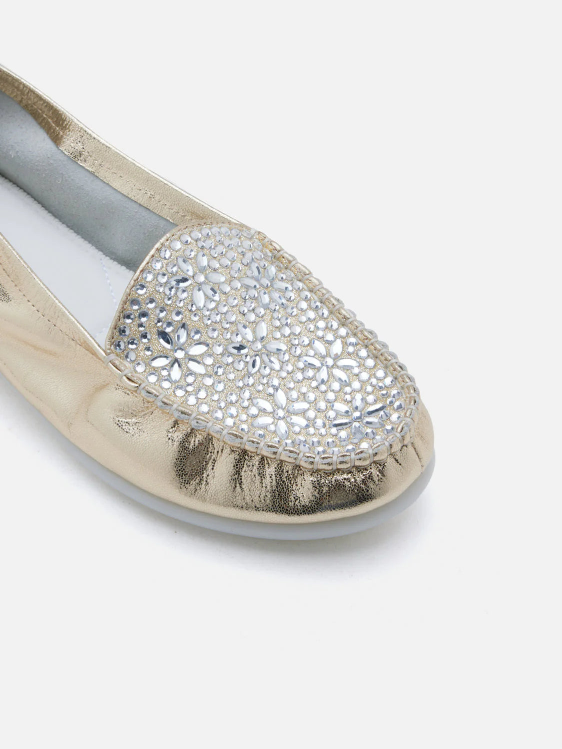 PAZZION, Alexi Crystal Embellished Moccasins, Gold