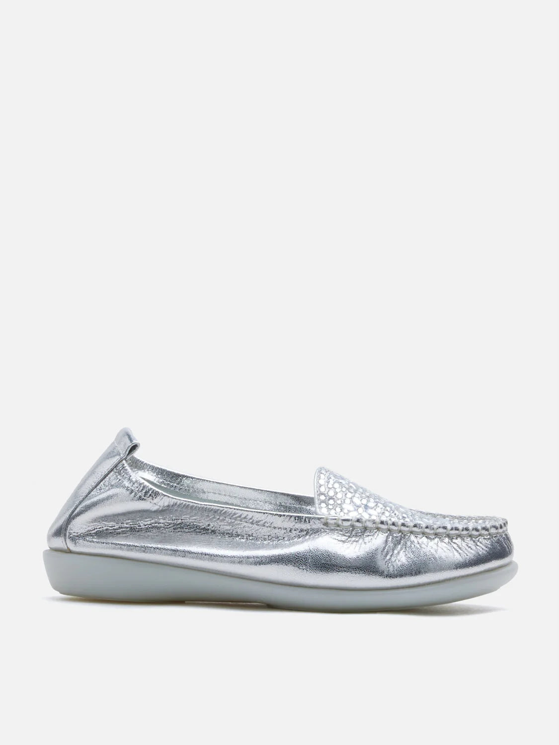 PAZZION, Alexi Crystal Embellished Moccasins, Silver