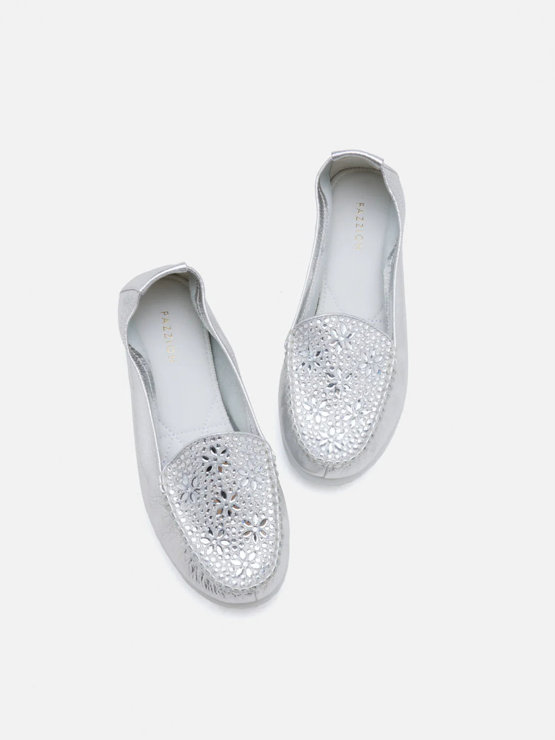 PAZZION, Alexi Crystal Embellished Moccasins, Silver
