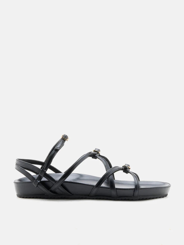 PAZZION, Anica Metallic Cross-Strap Comfort Sandals, Black
