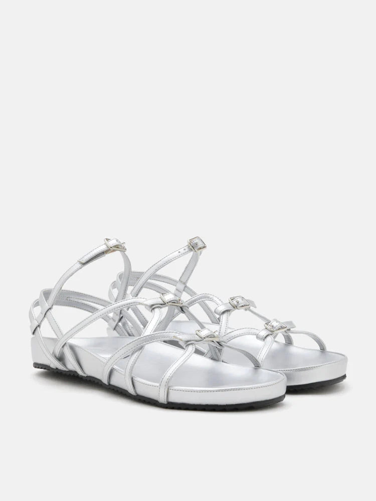 PAZZION, Anica Metallic Cross-Strap Comfort Sandals, Silver