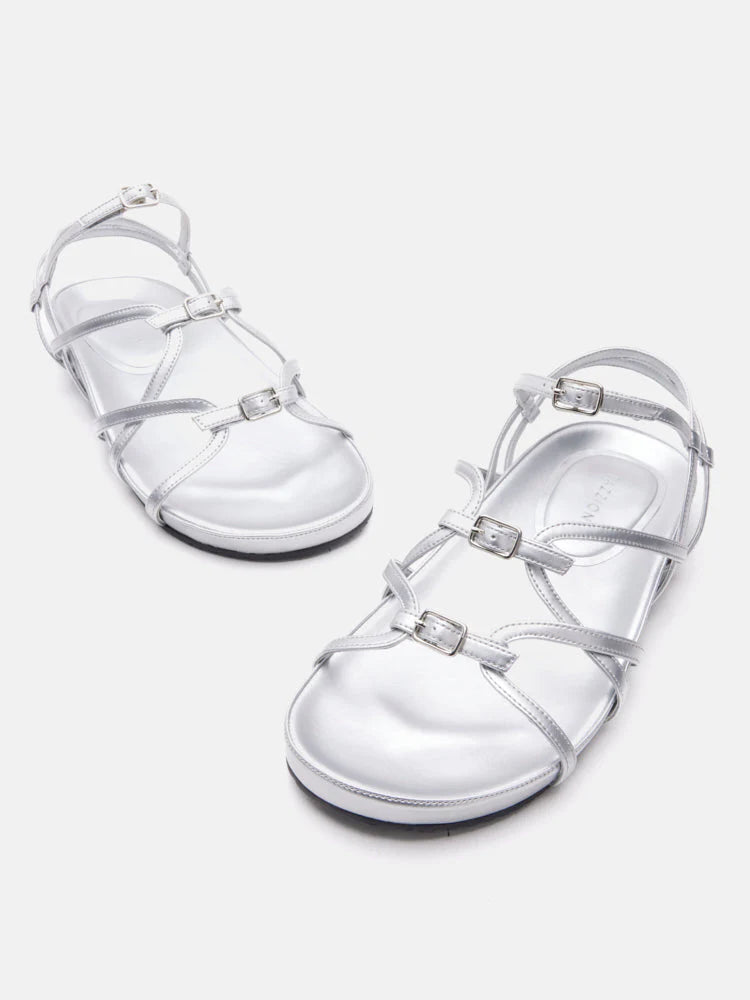 PAZZION, Anica Metallic Cross-Strap Comfort Sandals, Silver