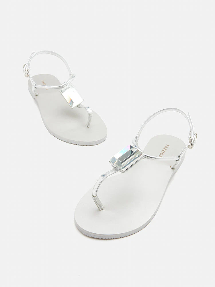 PAZZION, Annabel Diamante T-Bar Sandals, Silver