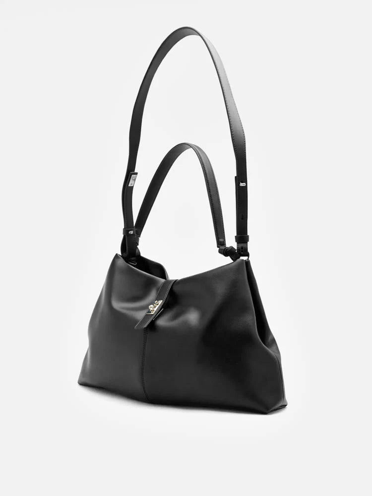 PAZZION, Athena Twist Lock Buckled Bag, Black