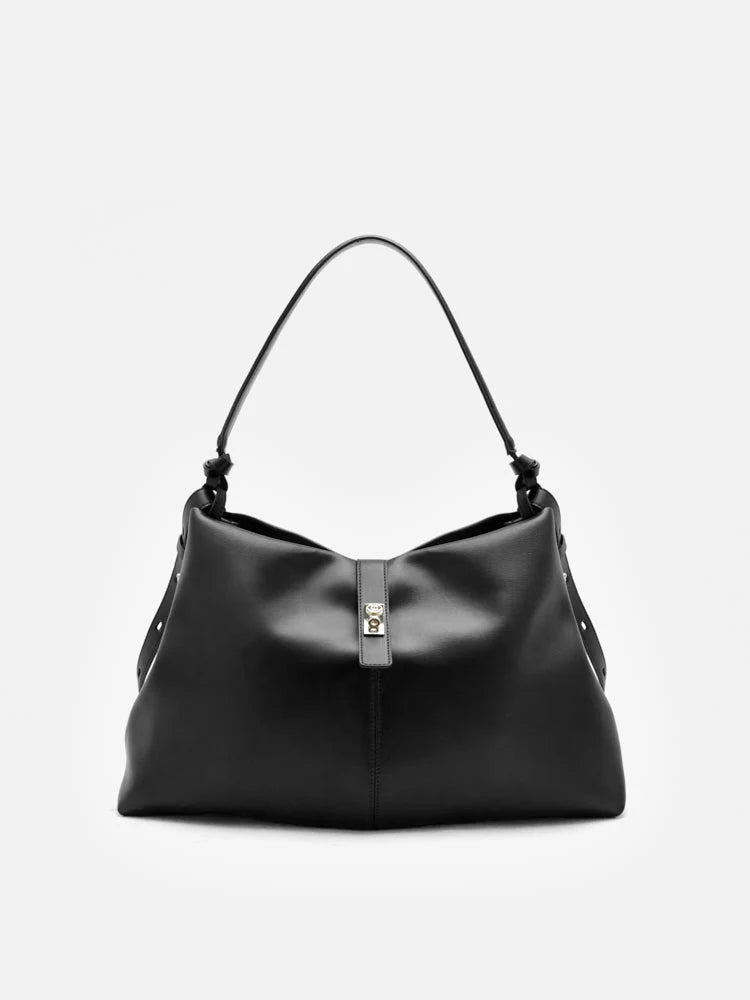 PAZZION, Athena Twist Lock Buckled Bag, Black