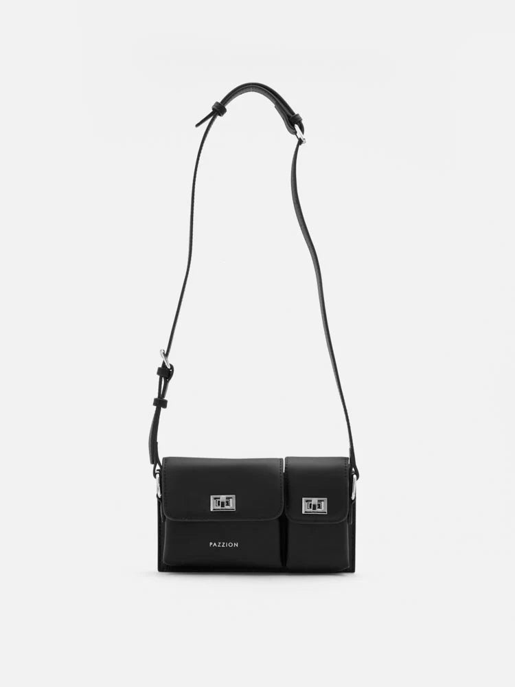 PAZZION, Aviana Double Twist Lock Structured Bag, Black