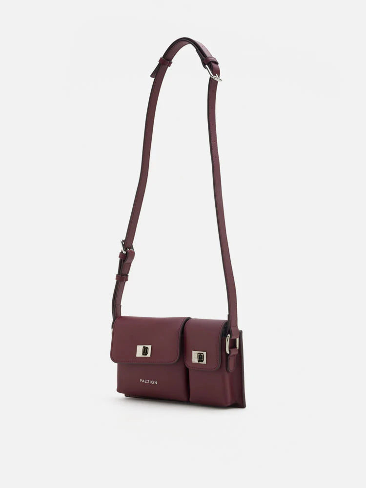 PAZZION, Aviana Double Twist Lock Structured Bag, Wine