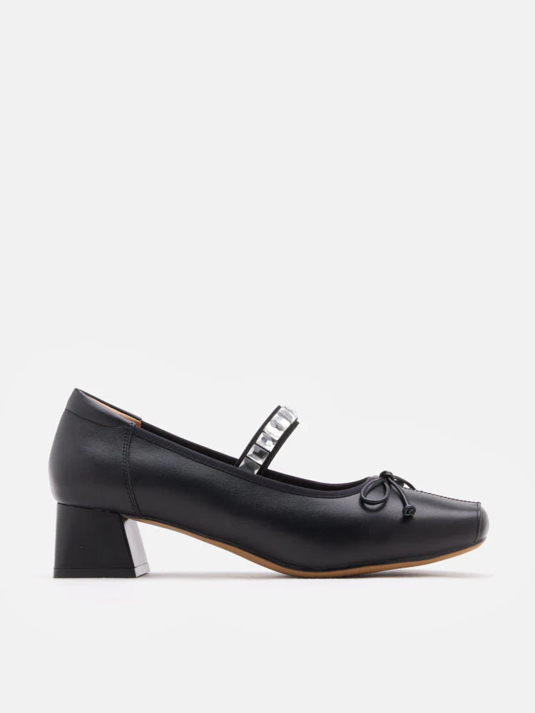 PAZZION, Billie Crystal-Embellished Bow Mary Jane Heels, Black