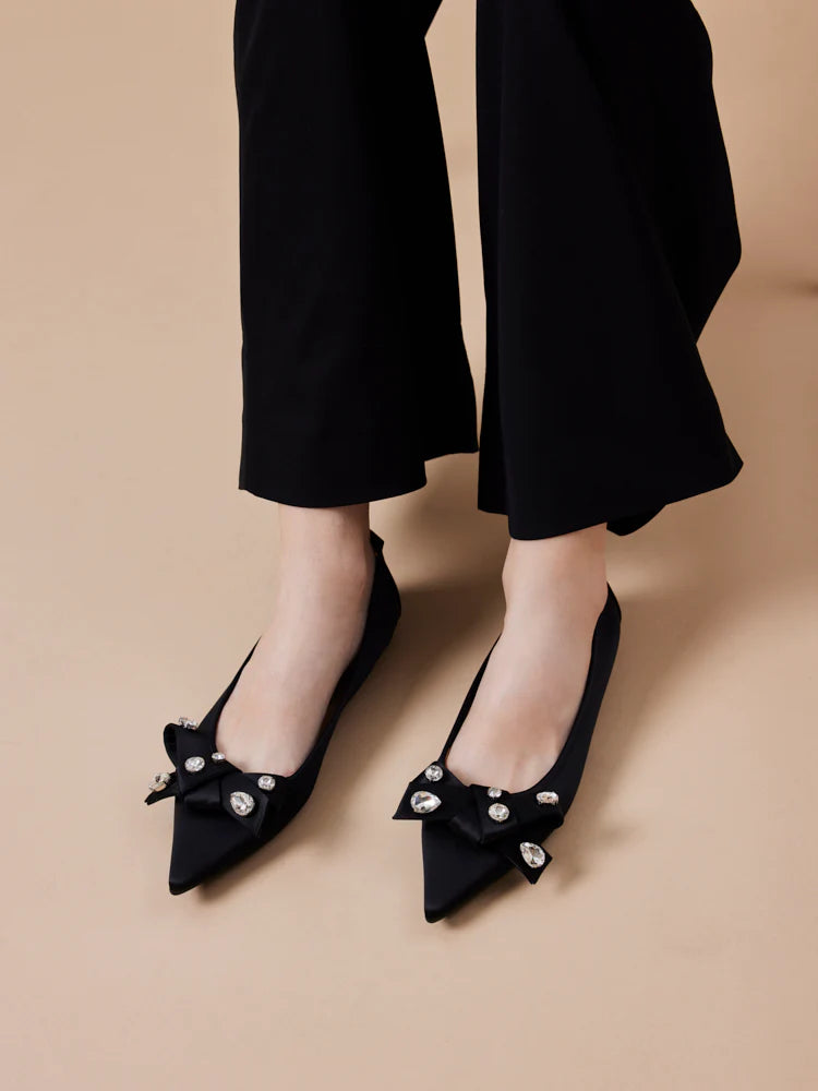 PAZZION, Carine Diamante Embellished Silk Flats, Black