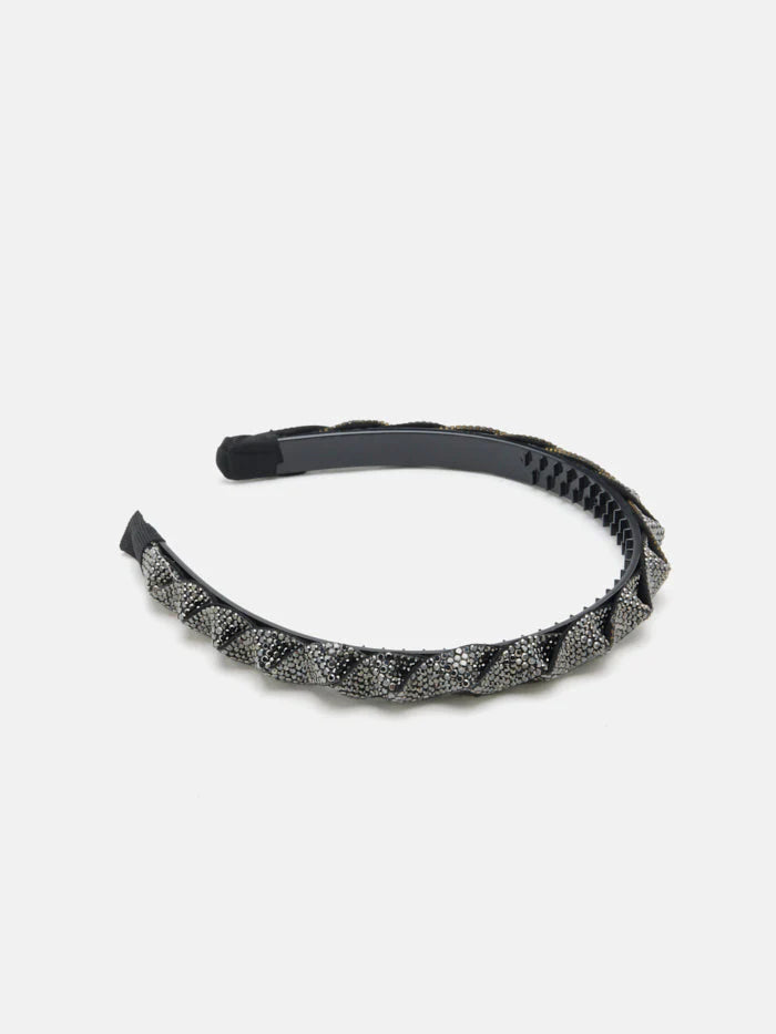 PAZZION, Casey Crystal Embellished Twisted Hair Band, Pewter