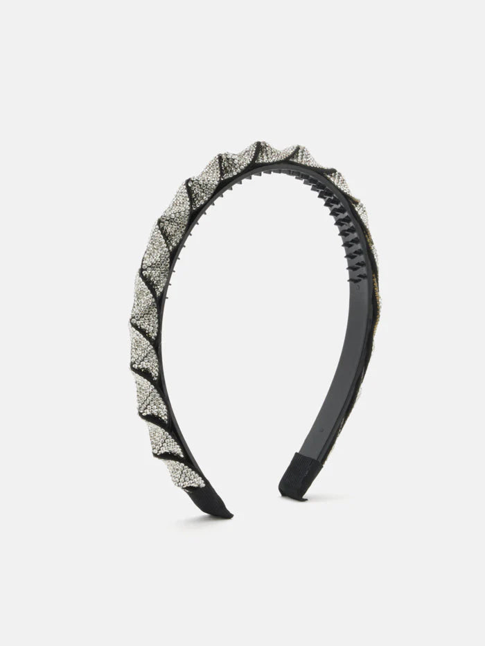 PAZZION, Casey Crystal Embellished Twisted Hair Band, Silver