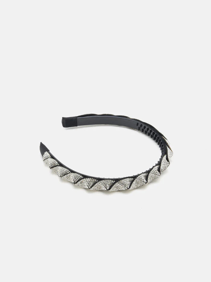 PAZZION, Casey Crystal Embellished Twisted Hair Band, Silver
