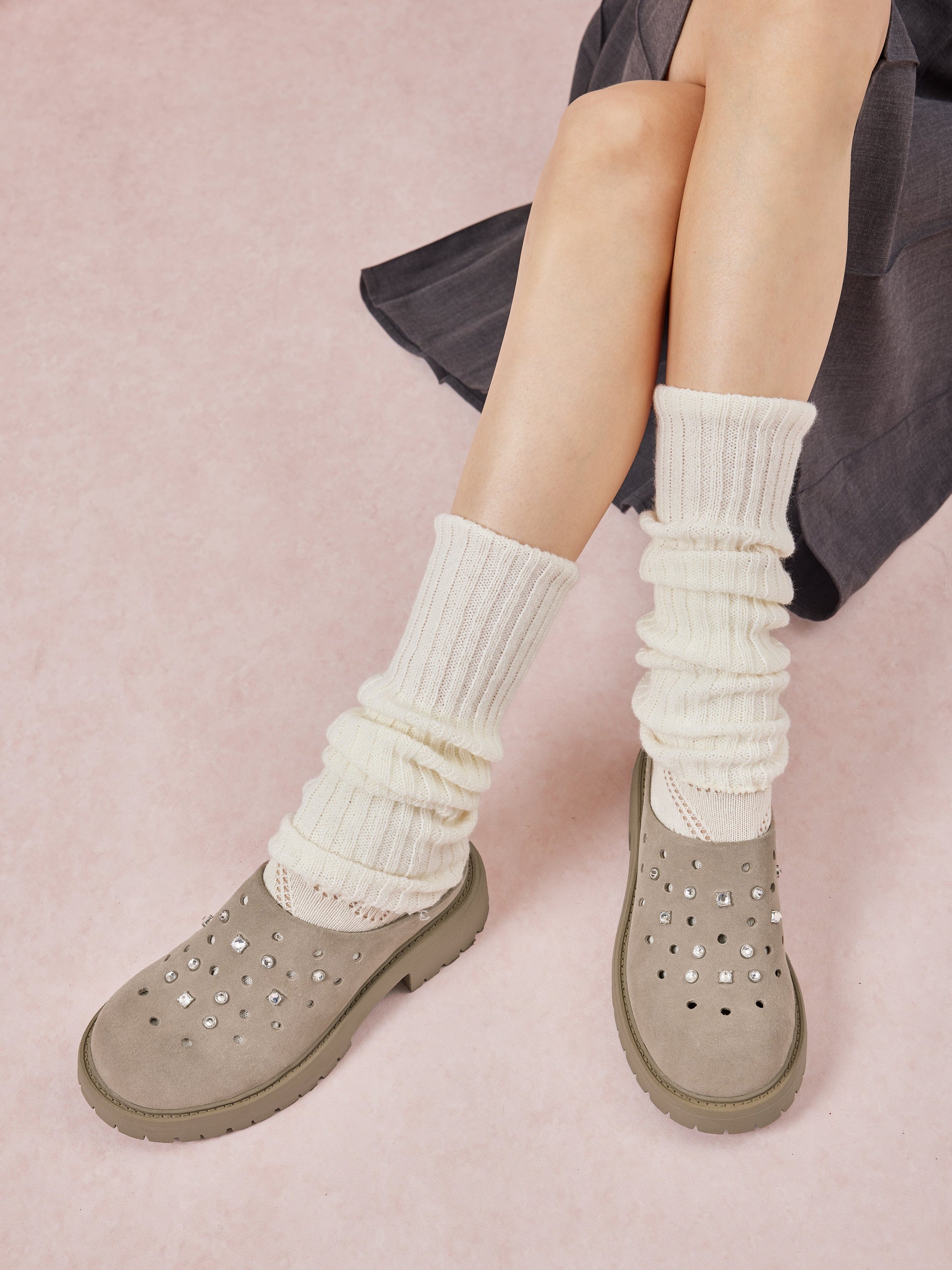 PAZZION, Collette Suede Embellished Clog Mules, Grey