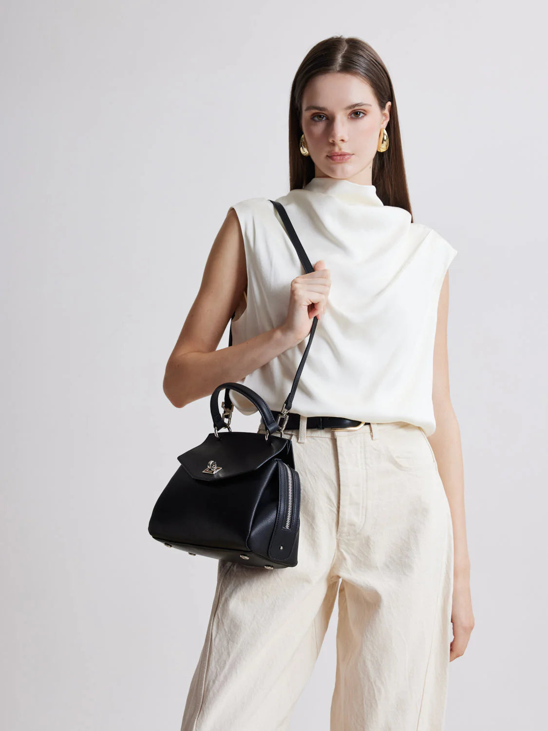 PAZZION, Diana Top Handle Bag, Black