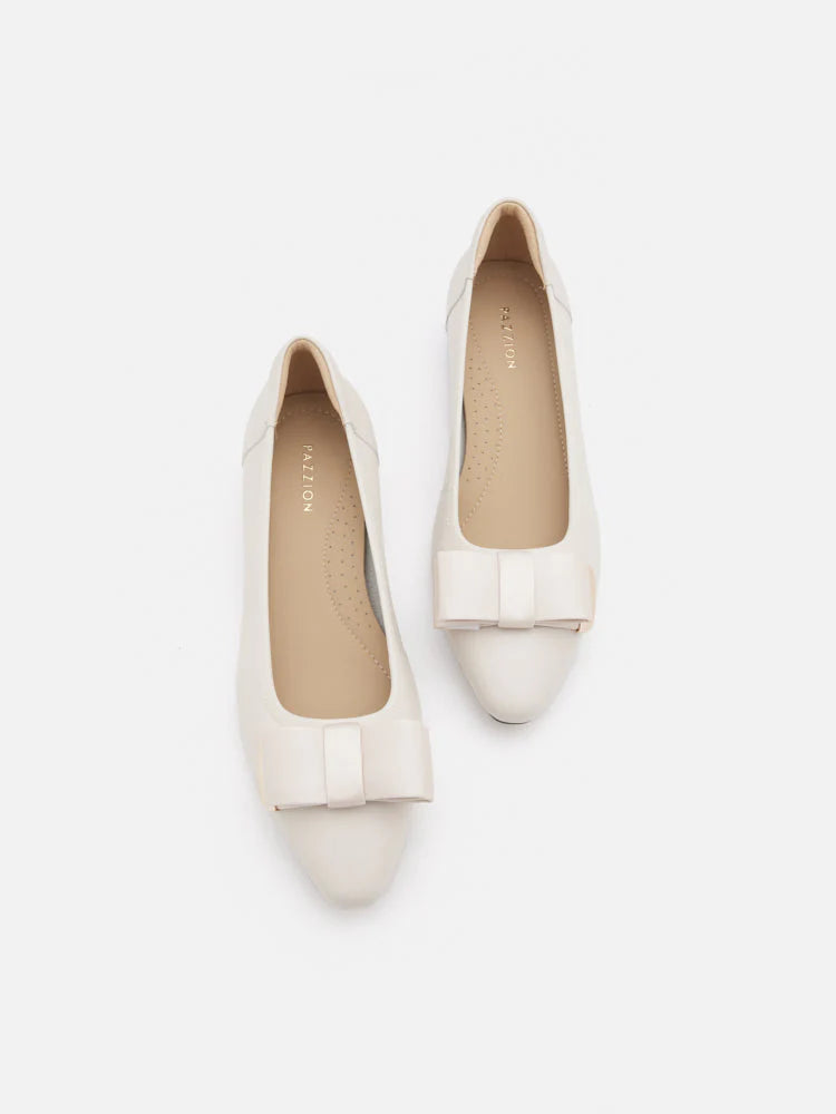 PAZZION, Elaia Point-Toe Bow Buckle Heels, Beige