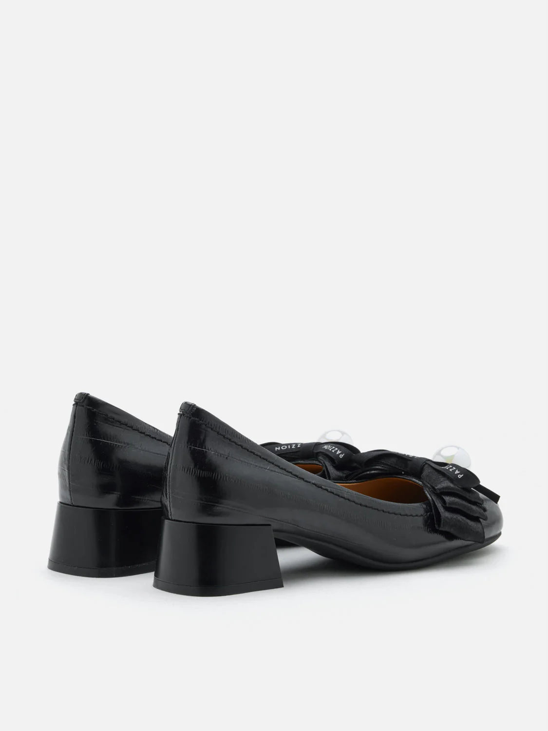 PAZZION, Florianna Ribbon and Pearl Low Block Heels, Black