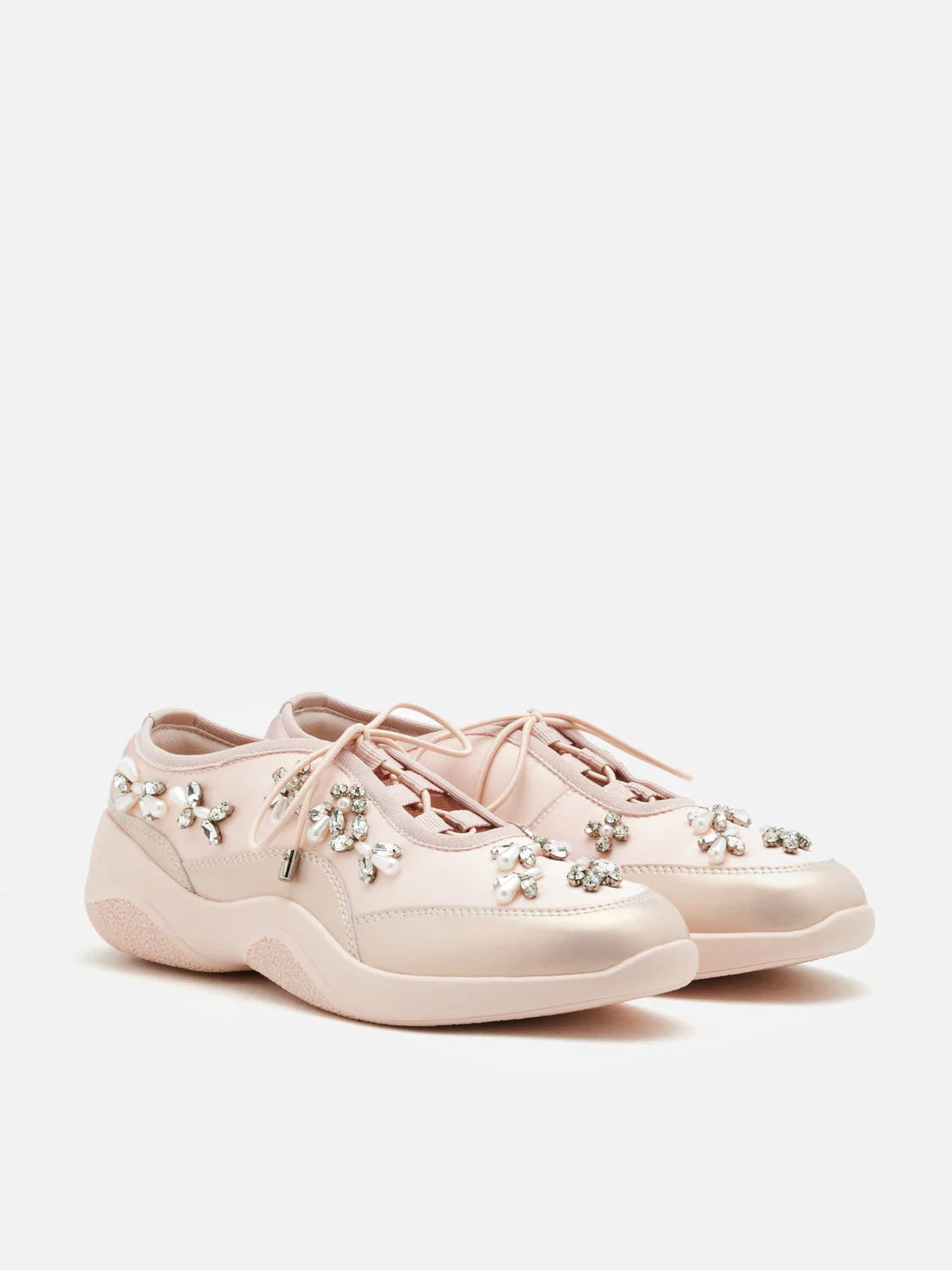 PAZZION, Isabeli Crystal-Embellished Lace-Up Sneakers, Pink