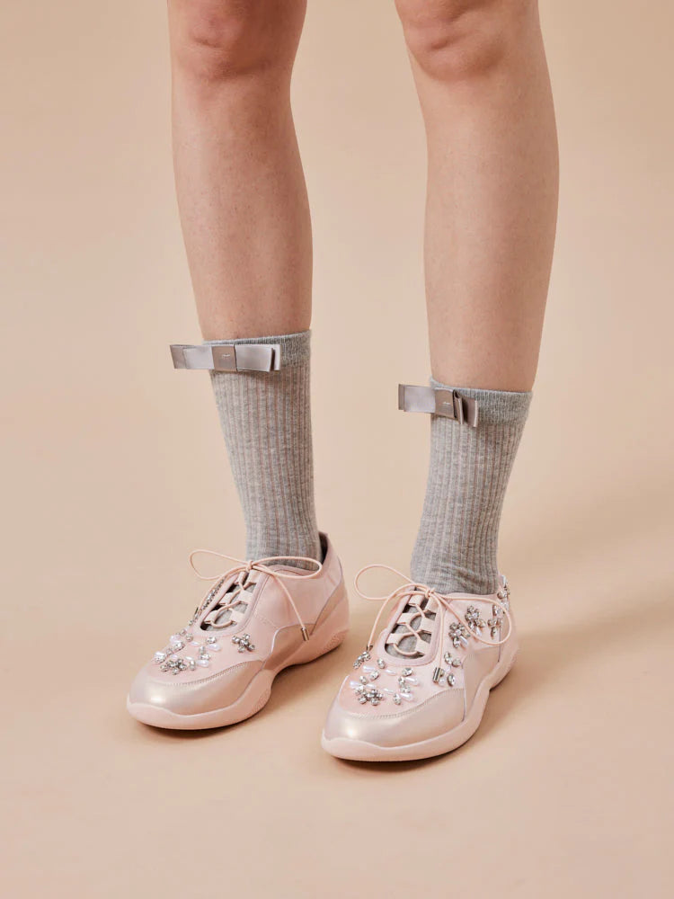 PAZZION, Isabeli Crystal-Embellished Lace-Up Sneakers, Pink