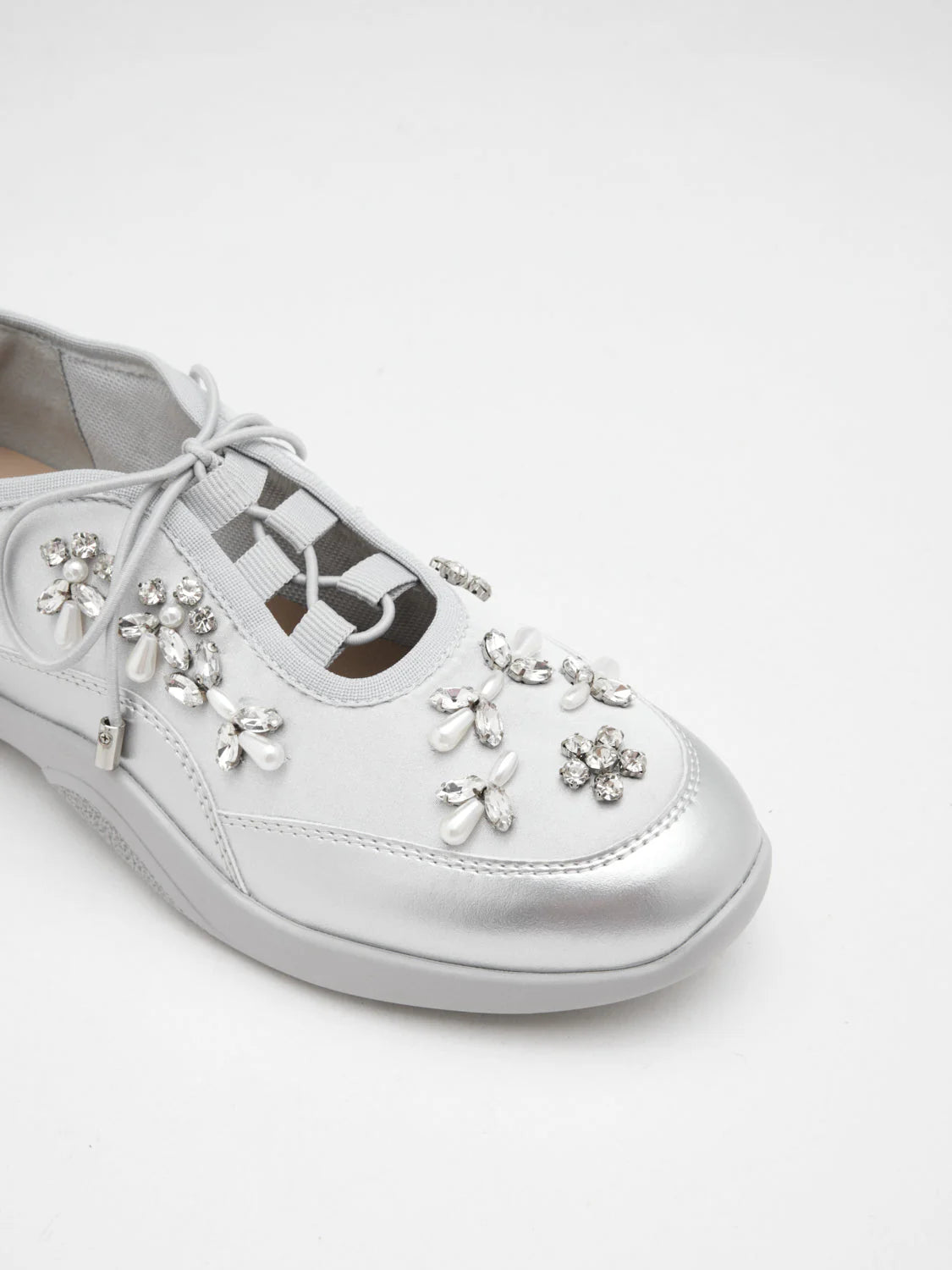 PAZZION, Isabeli Crystal-Embellished Lace-Up Sneakers, Silver
