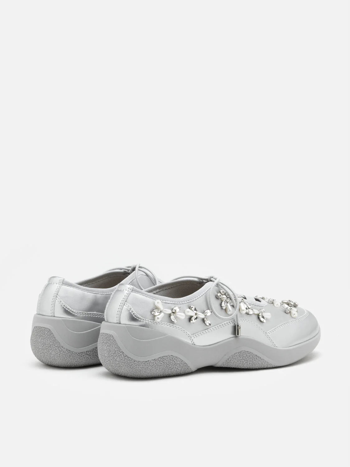PAZZION, Isabeli Crystal-Embellished Lace-Up Sneakers, Silver