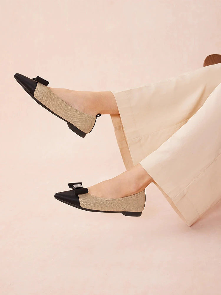 PAZZION, Janessa Flyknit Embellished Bow Flats, Beige