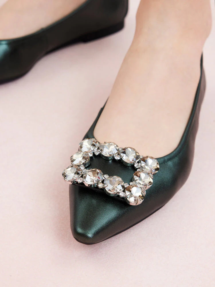 PAZZION, Jannat Jewel Buckle Foldable Flats, Darkgreen