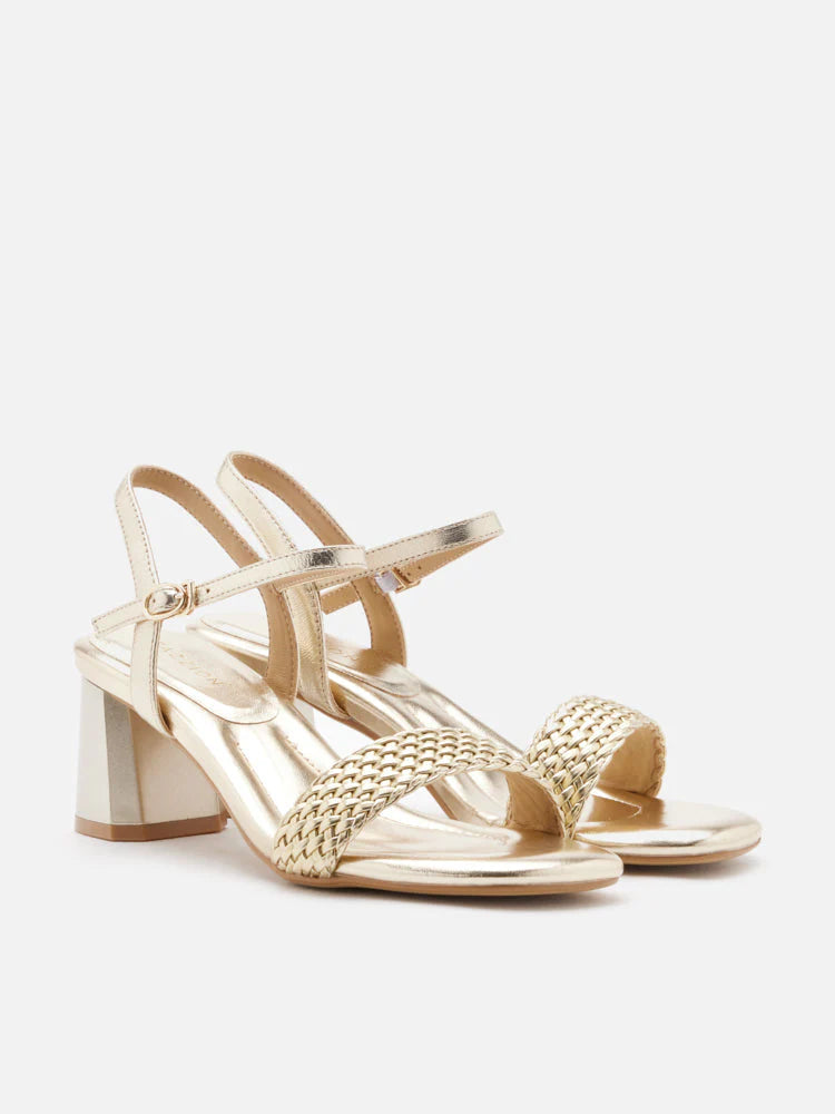 PAZZION, Kit Metallic Woven Strap Sandal Heels, Gold