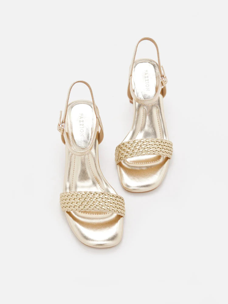 PAZZION, Kit Metallic Woven Strap Sandal Heels, Gold