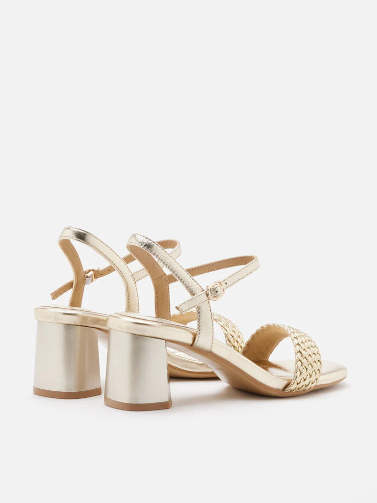 PAZZION, Kit Metallic Woven Strap Sandal Heels, Gold