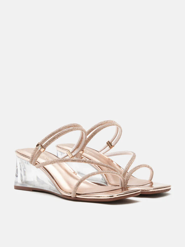 PAZZION, Lola Crystal Strap Wedges, Champagne