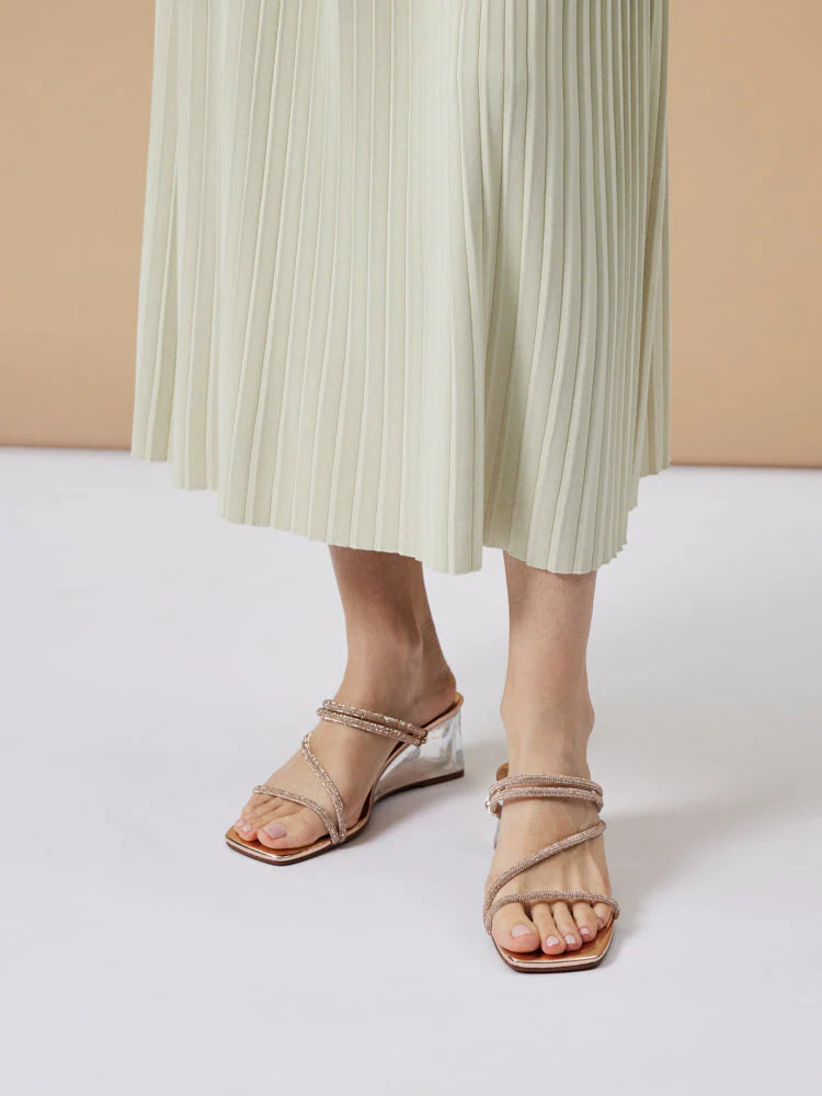 PAZZION, Lola Crystal Strap Wedges, Champagne