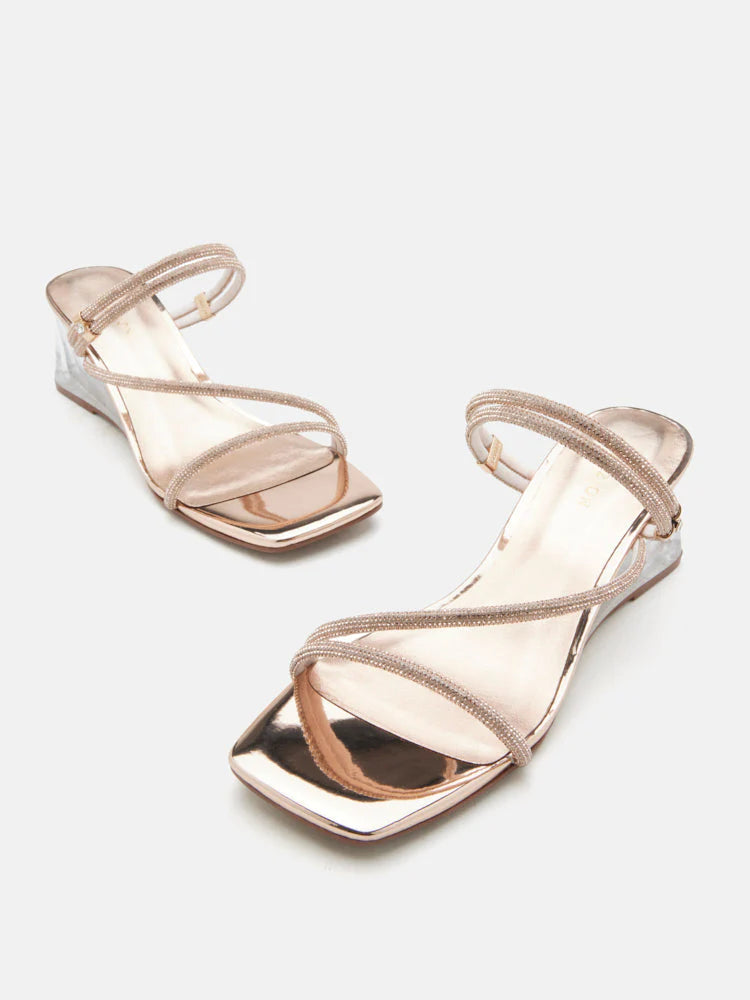 PAZZION, Lola Crystal Strap Wedges, Champagne