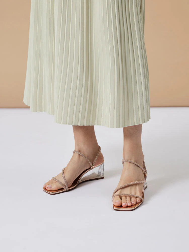 PAZZION, Lola Crystal Strap Wedges, Champagne