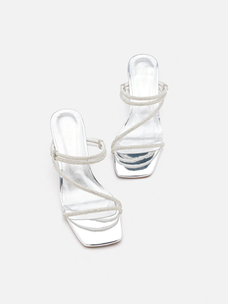 PAZZION, Lola Crystal Strap Wedges, Silver