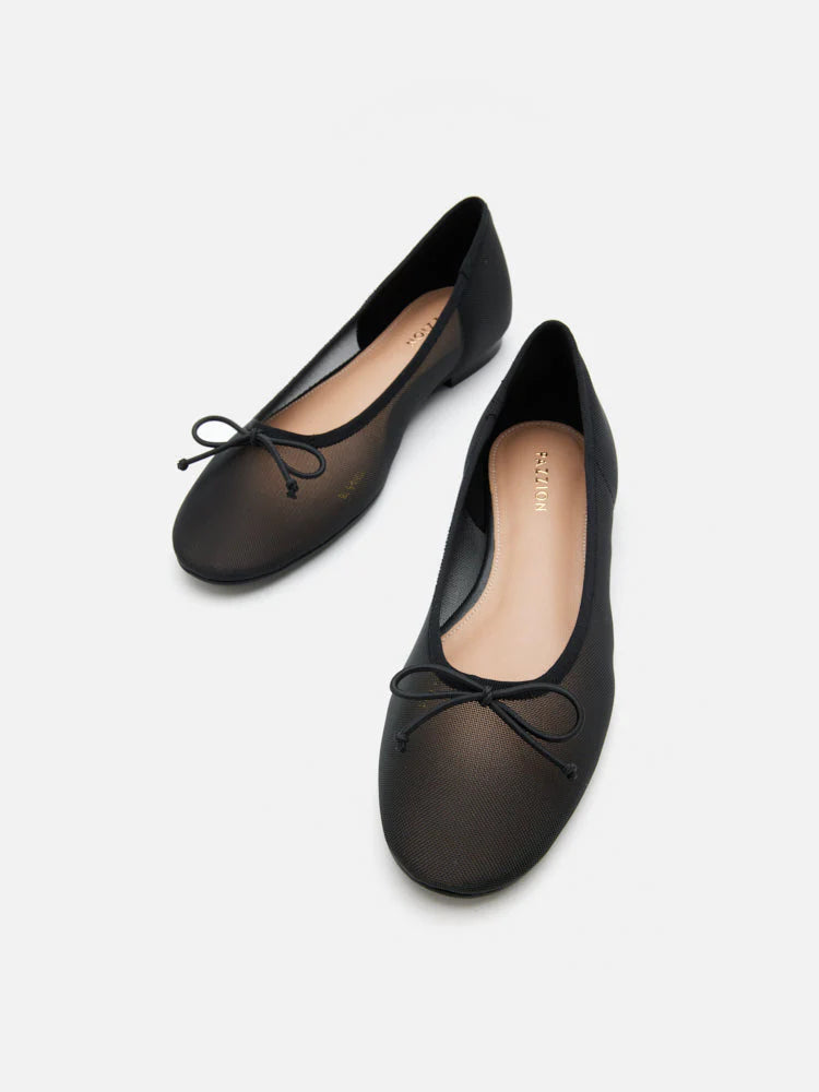PAZZION, Lourdes Bow Mesh Flats, Black