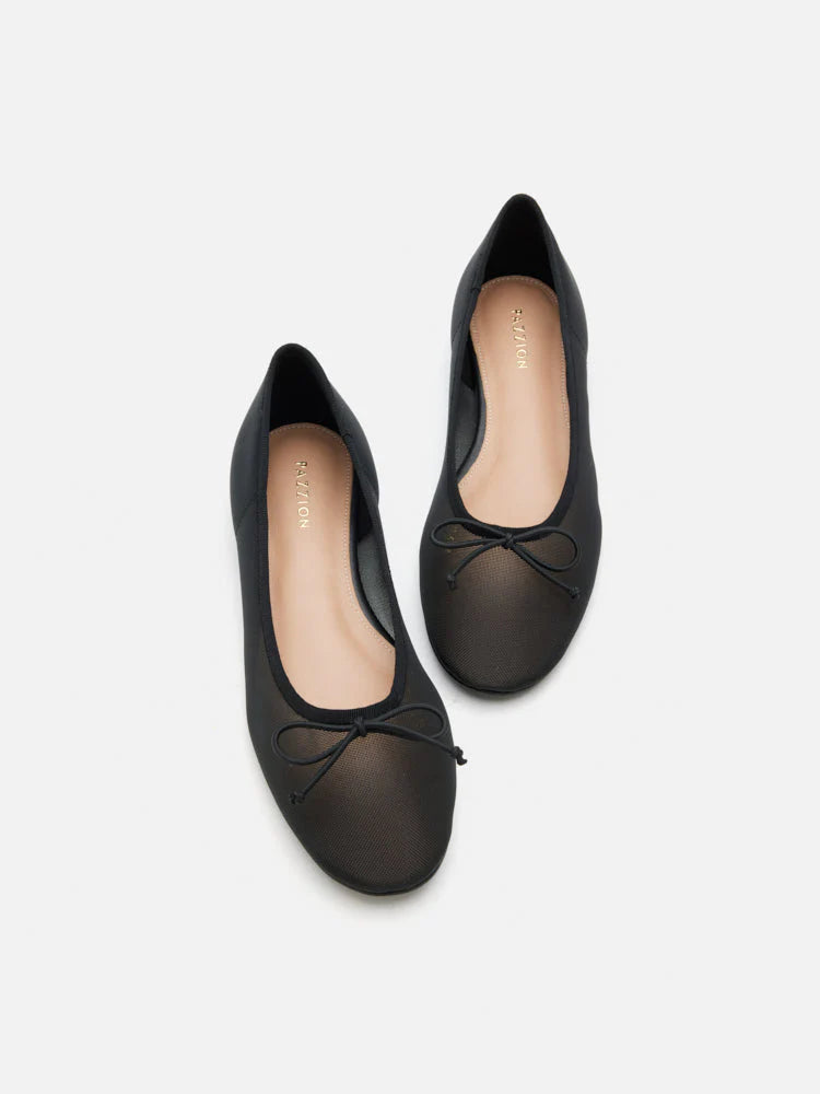 PAZZION, Lourdes Bow Mesh Flats, Black