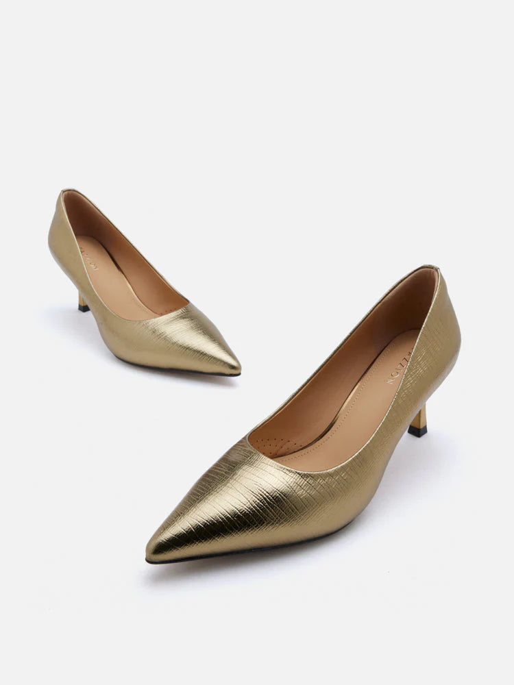 PAZZION, Marcie Metallic Pointed Toe Heels, Bronze