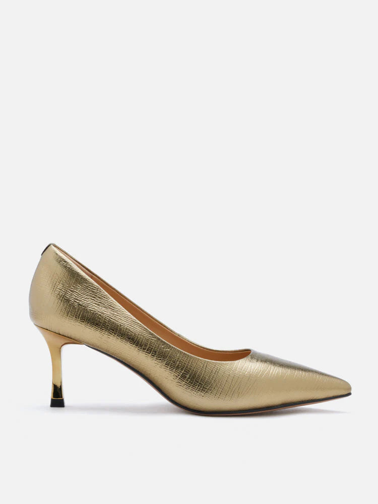 PAZZION, Marcie Metallic Pointed Toe Heels, Bronze