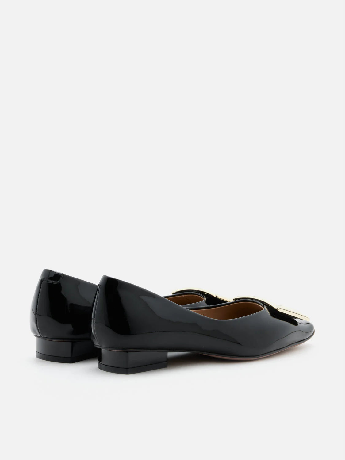 PAZZION, Marlie Buckle Patent Leather Low Heels, Black