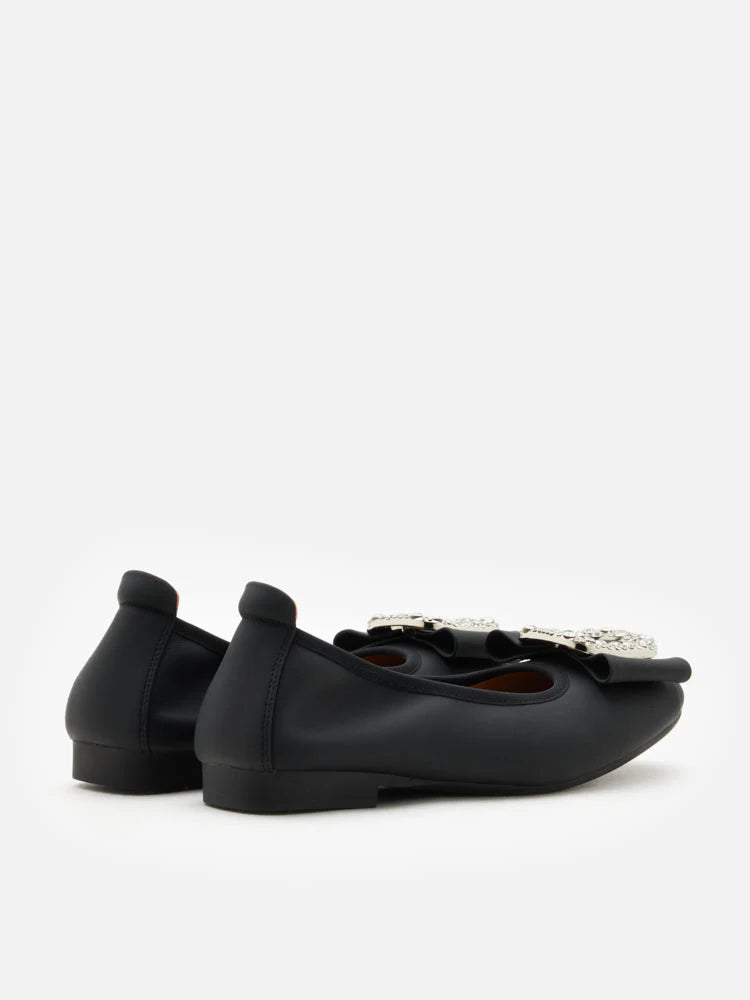 PAZZION, Milla Crystal Buckle Ballet Flats, Black