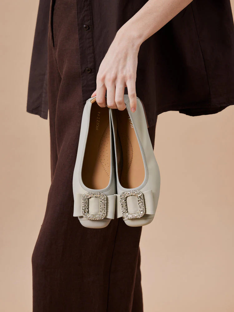 PAZZION, Milla Crystal Buckle Ballet Flats, Grey