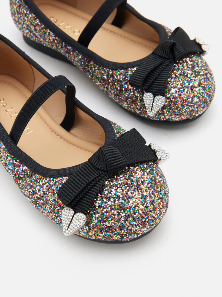 PAZZION, Mini Astoria Glitter Bow Flats, Rainbow