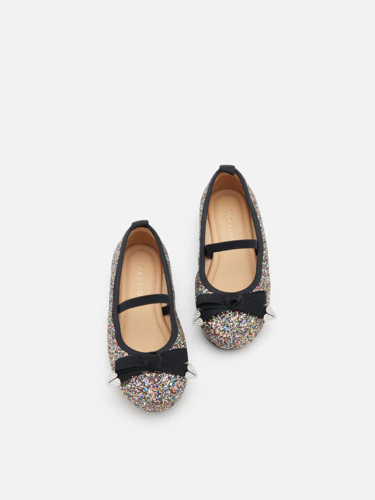 PAZZION, Mini Astoria Glitter Bow Flats, Rainbow