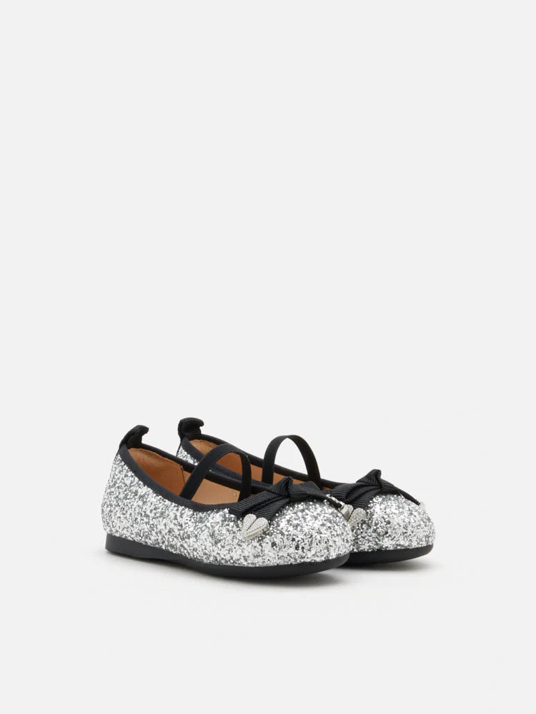 PAZZION, Mini Astoria Glitter Bow Flats, Silver