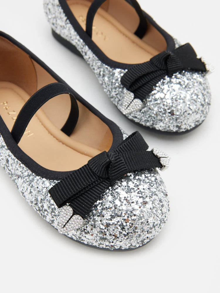 PAZZION, Mini Astoria Glitter Bow Flats, Silver